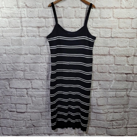 Eloquii Black & White Stripe Ribbed Knit Midi Tank Dress - Stretchy 🥰 - Picture 1 of 5
